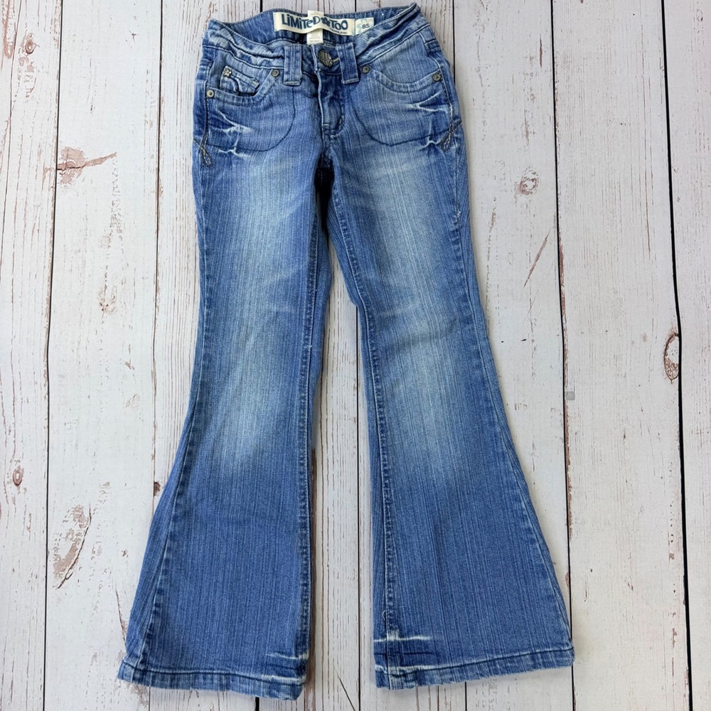 Limited Too Girls Blue Denim Super Low Rise Flare Leg Jeans Size 8S Light Wash